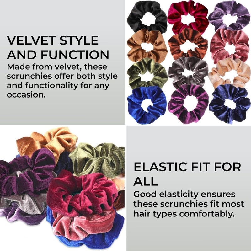 H&S Velvet Hair Scrunchies & Bobbles 12pcs â€“ Elastic Ties & Ponytail Holders for Women, Girls & Thick Hair - Velvet Scrunchy - Image 2